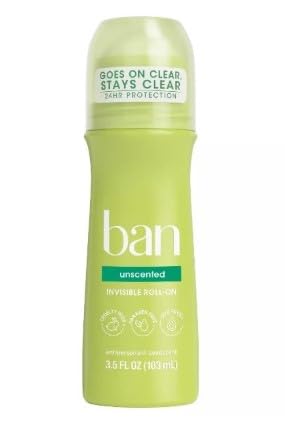Ban Invisible Roll-on Antiperspirant Deodorant, Unscented, 3.5 oz (Pack of 1)