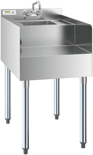 Commercial Stainless Steel Blender Station with Dump Sink, Chrome Faucet, 18x23 Inch, NSF Listed, Type 304, for Bars, Restaurants