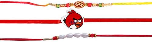 Designer OM and Angry Bird BHAIYA BHABHI and Kids Rakhi Combo(Pack of 3), Free Size, Metal, Diamond
