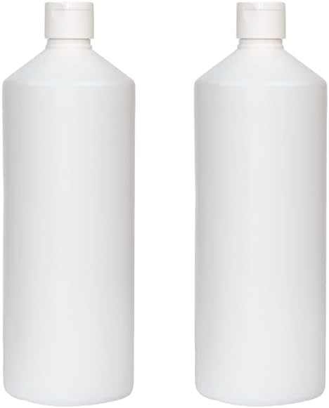 Palm Safe 2pcs 1 Litre HDPE Durable Plastic Bottles BPA Free Refillable Reusable with Non Leak Flip Caps for Liquids