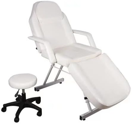bop 72 inch Facial Table Tattoo Chair Massage Bed Barber Chair, Multi-Function Salon Spa Equipment with Adjustable Stool Chair (White)
