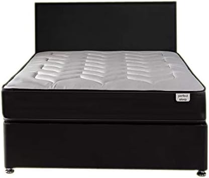 Perfect Sleep 4FT6 Double Black Leather Paris Divan Bed Including Medium feel Quilted Mattress And Headboard