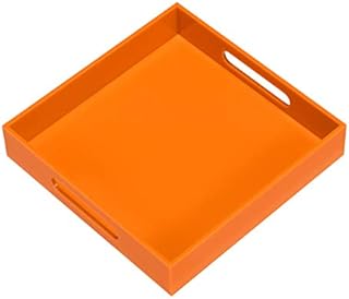 Orange Sturdy Acrylic Serving Tray with Handles-10x10Inch-Serving Coffee,Food,Breakfast,Butler-Kitchen Countertop Tray-Makeup Drawer Organizer-Vanity Table,Ottoman Tray-Decorative Tray