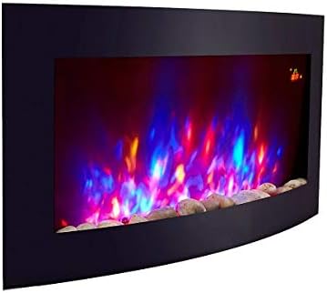 2025 89.2cm Wide TruFlame Wall Mounted Arched Black Glass Electric Fire with Pebble Fuel Effect