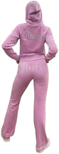 Women's Ladie Studded Wide Leg Juicy Print Velour Tracksuit Jogging Workout Sets Hot Drilling Fashion Casual Suit