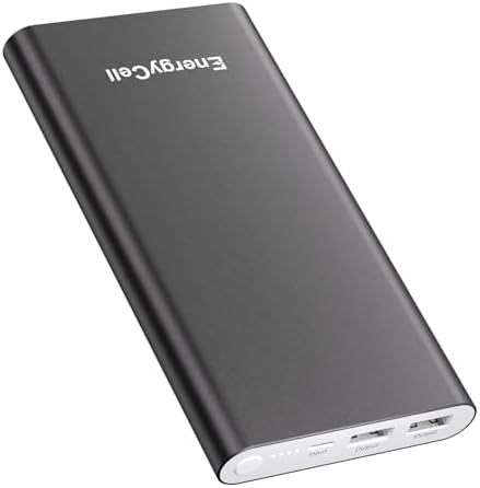 EnergyCell 12000mAh Portable Charger, Fast Charging Power Bank Dual 3A High-Speed Output Battery Pack Compatible with iPhone 16 15 14 13 12 11 and More, Charging Cable Included, Black