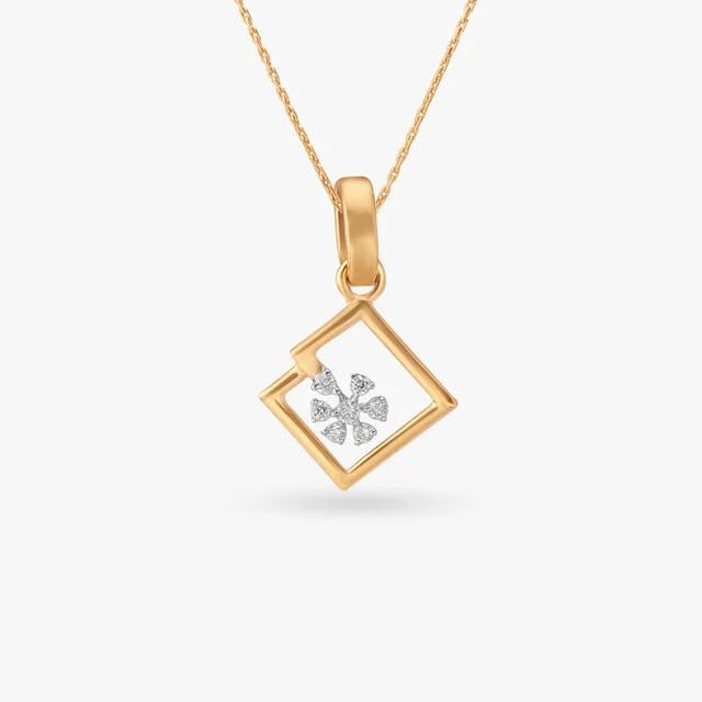Certified Natural Diamond Real Yellow Gold Fancy Chain Pendant