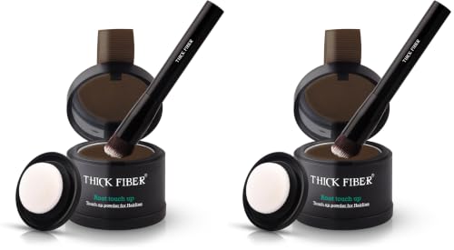 THICK FIBER Root Touch Up Powder - Water & Sweat Resistant Hair Loss Concealer Set for Thinning Hair Women, Includes Brush (Dark Brown) (Pack of 2)