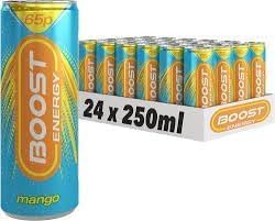 Boost Mango Energy Drink, 250ml x 24 Pack, 55 kcal per Can, Vegan, Gluten-Free, Taurine, B Vitamins, Caffeine (24 Cans x 250ml)