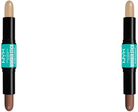 NYX Professional Makeup Highlight & Contour Stick, Dual-Ended Contour Stick, Shapes and Brightens, Blendable & Vegan, Wonder Stick, Universal Light (Pack of 2)