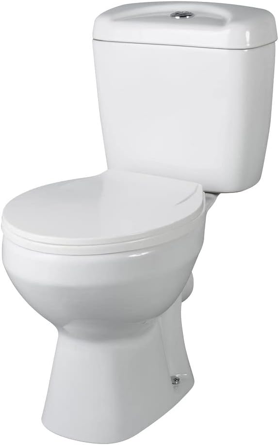 VeeBath PRI002 Base Ceramic White Close Coupled Modern Cloakroom Bathroom WC Toilet Pan & Cistern with Soft Closing Seat, 64 x 38 x 75.5 centimeters