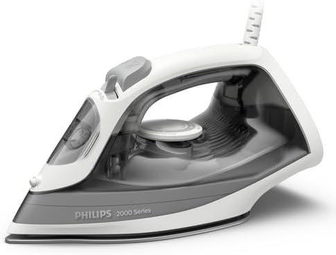 Philips 2000 Series Steam Iron - Up to 25g/min Continuous Steam. 2000W. 250ml Water Tank. Fast Wrinkle Removal. 4 Steam Settings. Ceramic Soleplate. Lightweight for Easy Ironing. Grey (DST2020/80)