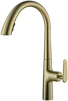 WQPMNYG Kitchen Sink Tap for Bar Farmhouse Commercial, Silver Single Handle Kitchen Faucets, Pull Out Kitchen Tap, Single Hole Swivel 360 Degree Water Mixer Tap (Color : Golden) The New