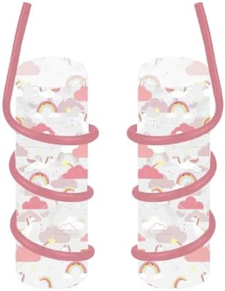 FabFinds Kids Drinks Cup with Curly Straw Reusable Drinks Cup 2 Pack (Unicorn Light Pink)