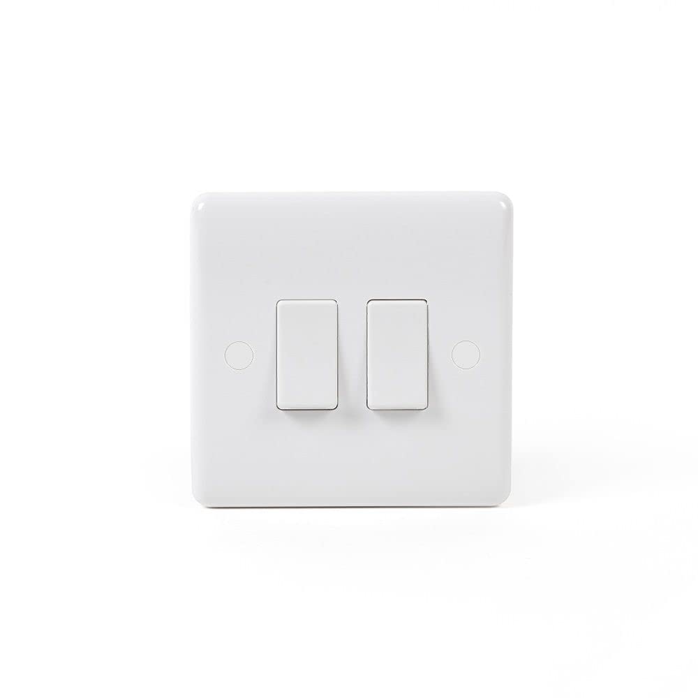 White Plastic 2 Gang Intermediate Light Rocker Switch Curved Edge | Clean Pure White Light Switch with Screw Covers for Screwless effect | Home Improvements, Update Sockets