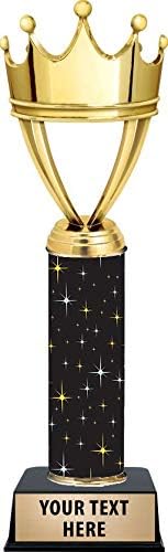 Gold Crown Trophy, 11" Black Midnight Gold Crown Trophy Awards, Free Engraving