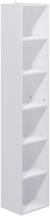 Panana 2-6 Tier Cube Bookcase, Wooden Book Shelving Freestanding Storage Unit Open Shelf For Home Office Display (White, 6 Tier)