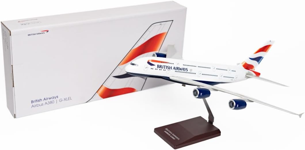 British Airways Model Plane Airbus A380-800 with G-XLEL registration in 1/200 scale, 37 cm long plastic model plane