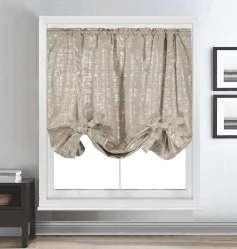 Thermal Blackout Tie-up Blind Metallic Sparkle Curtain Bling Panel (Beige, Width 55" x Drop 60")