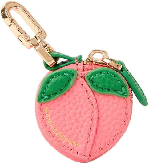 Peach Fruit Charm coin purse genuine leather cowskin cute keychain mini pouch for Airtag Wallet gift for girl women