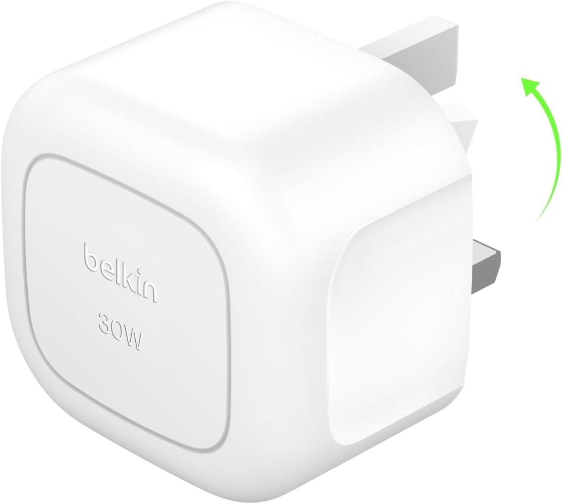 Belkin BoostCharge Compact Wall Charger 30W, Travel-friendly USB-C Power Delivery Fast Charging for Apple iPhone 17, Air, 16, 15, 14, Samsung Galaxy S25, Pixel, iPad, AirPods, Tablet & More - White