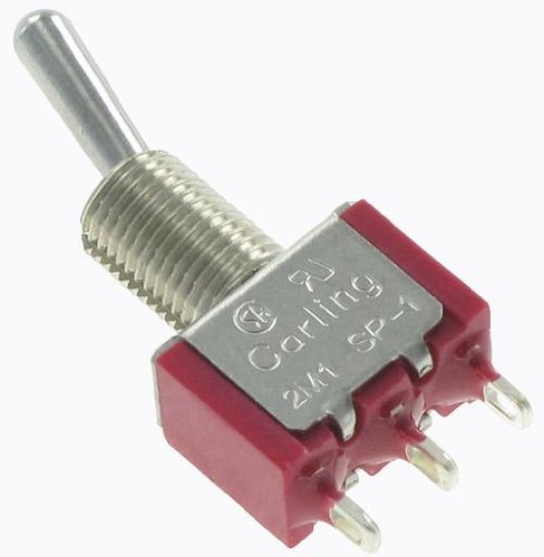 Carling Technologies 2M1-SP1-T1-B1-M1QE Switch, Mini Toggle, 1 Pole, On-None-On, Solder Lug