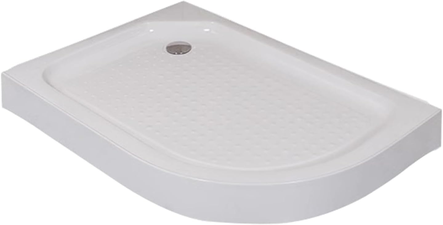 White Shower Enclosure Tray with Drain, Door Cubicle Base, Non-Slip Textured Surface Shower Base Acrylic Tray + Free Waste Trap, for RV/Bathroom (Size : Long Right Sector -80x100x14cm)