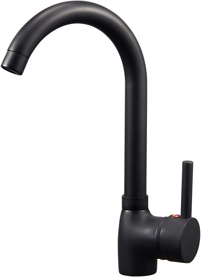 Hapilife Black Kitchen Sink Mixer Tap Monoblock Single Lever Kitchen Mixer Taps 1 Hole 360° Swivel Spout Swan Neck Sink Taps for Modern Kitchens Faucet