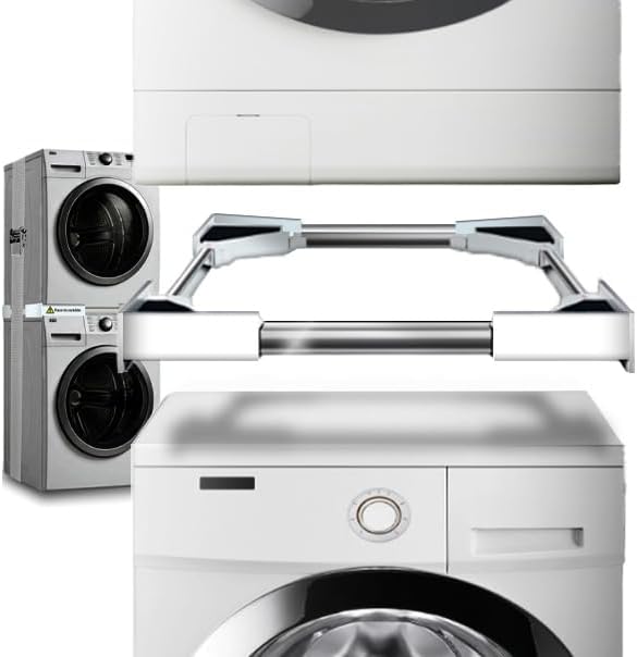 Modern Innovations Adjustable Washer & Dryer stacking kit, Smart Storage Solutions, Includes Ratchet Strap, rods & Pads, Space Saving stackable Washer/Dryer Shelf Set