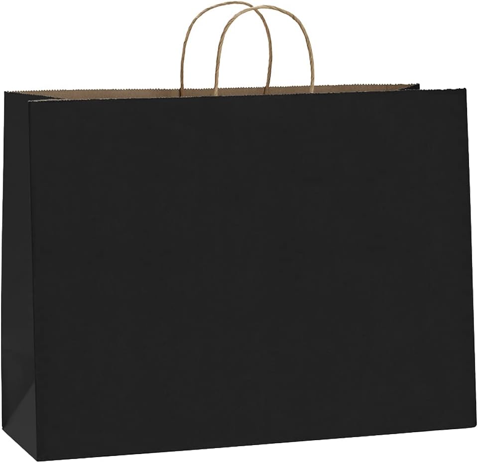 BagDream 100Pcs 16x6x12 Inches Kraft Paper Bags with Handles Bulk, Large Shopping Bags for Gifts, Grocery, Merchandise, Party Favor, Take-out, Recycled Black Black Paper Sacks