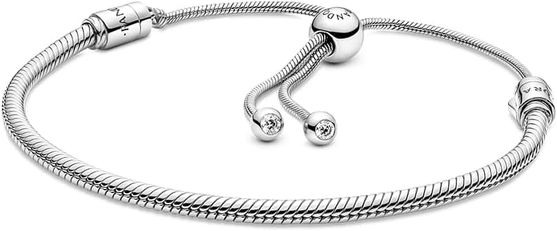 PANDORA Moments Snake Chain Slider Bracelet - Charm Bracelet for Women - Sterling Silver with Clear Cubic Zirconia - 11"