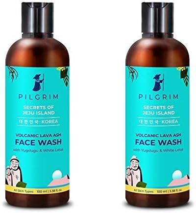 Pilgrim Volcanic Lava Ash Mild Face Wash Cleanser Pack of 2 (100ml x 100ml) for Deep Pore Cleansing, Oil Control, Pollution Defence,Dry, Oily and Acne Skin, Korean Beauty
