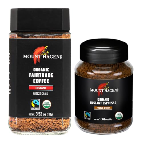 Mount Hagen 3.53oz Organic Freeze Dried Instant Coffee and Instant Espresso Ground Coffee 1.76oz Bundle
