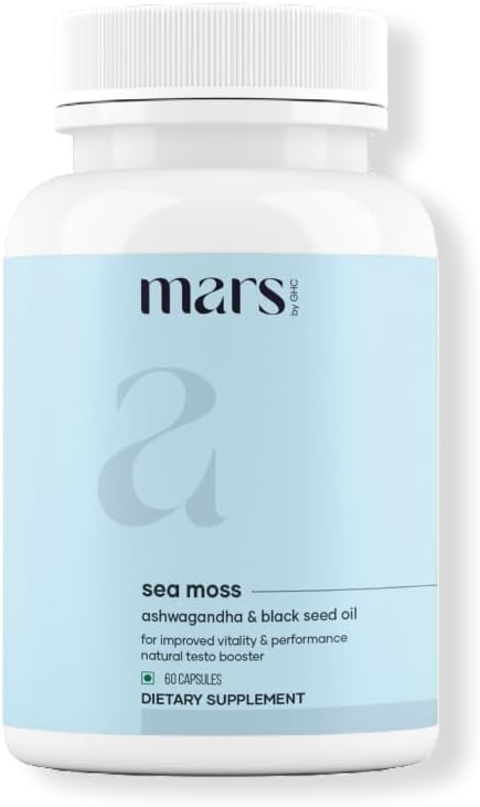 Mars by GHC Sea Moss Caps Surge Natural (60N) | Packed with 84 Essential Minerals | Powered with Black Seed Oil, Ashwagandha & Vitamin D3 | Overall Well-Being - Pack of 1