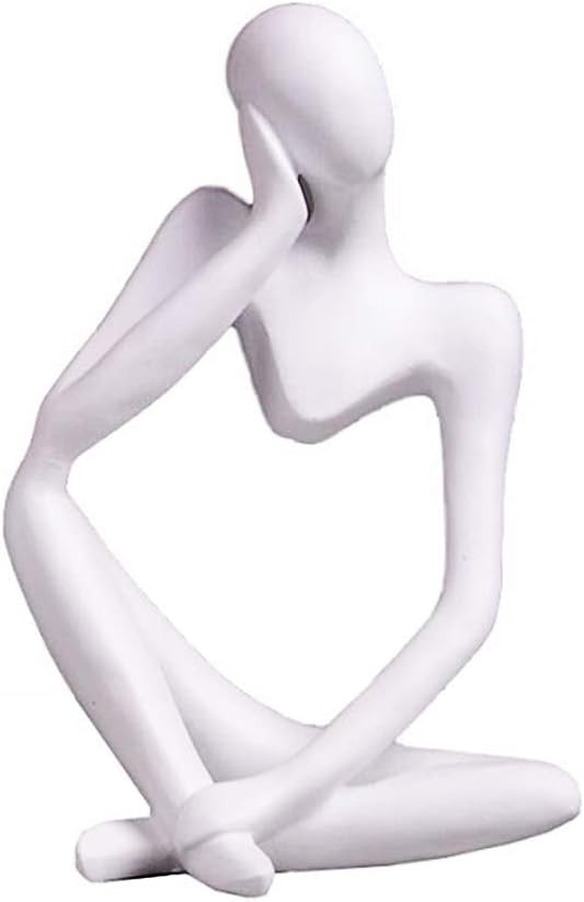 Asng Resin Thinker Style Abstract Sculpture Statue Collectible Figurines Home Office Bookshelf Desktop Decor (White,Left, Small)