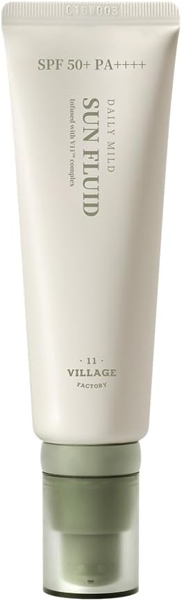 [VILLAGE 11 FACTORY] DAILY MILD SUN FLUID 50+ PA++++ (50ml) Korean Skin Care - Liquid and Light Sun Cream - Protects Against UV Radiation - Brightens the Complexion - Moisturises - Anti-Ageing