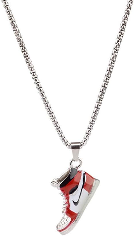 GAUEIOUR Sports Shoe Necklace, Titanium Steel Necklace, Hip-Hop Cool Jumpy Couple Sweater Chain, Men's Sports Shoe Necklaces, Hip-Hop Punk Unisex (Red/Silver)