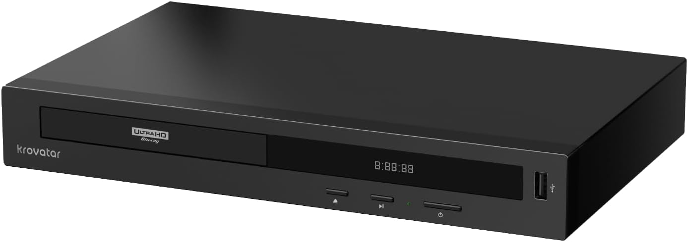 Krovatar 4K UHD Blu-ray Disc Player with Bluetooth Function | Support Blu-ray,3D,4K upscaling,UHD,SACD,DVD,CD,Multi-Format Media Playback,HDMI Cable Included in