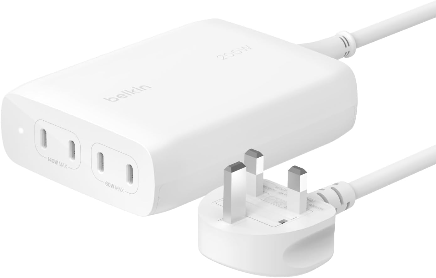 Belkin BoostCharge Pro 4-Port USB-C GaN Wall Charger, 200W Multi-Port Charger w/USB-C PD 3.1 Fast Charge + 5ft Power Cord for MacBook Pro, iPhone 16 & 15 Series, iPad Pro, Galaxy S24, Pixel & More