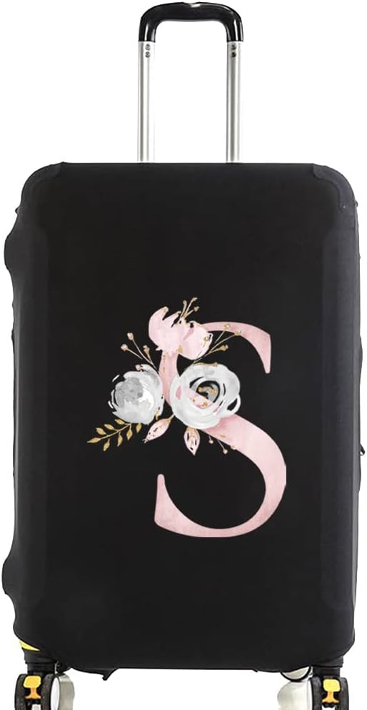 Initial Letter Printed Design Travel Trolley Case Protector Washable Suitcase Cover Luggage Storage Cover for 18-28 Inch Luggage (M (22-25 inch), Pink Flower S)