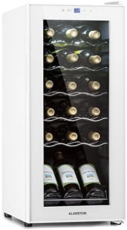 KLARSTEIN Shiraz Wine Cooler White (Glass Door) – 18 Bottles, 50 L, 1 Zone | Freestanding Wine Fridge with Glass Door, Quiet, 5–18 °C, LED, Stainless Steel Frame