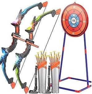 Hollyhi 2 Pack Bow Arrow Set for Kids, LED Archery Set Toys with Standing Target, Indoor Outdoor Motor Skill Shooting Games Birthday Gifts for 5 6 7 8 9 10 11 12 13 14 Year Old Kids Boys Girls