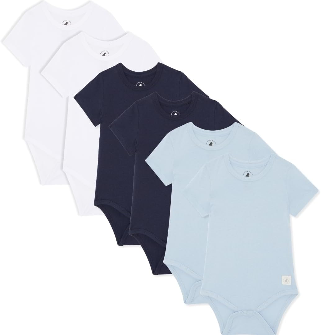 Bramble & Bear (3/6 Pack) Short Sleeve Baby Vests - Organic Cotton Unisex Baby Bodysuit Vests for 0-3 Years - Comfortable Bodysuits for Boys & Girls - Soft, Cosy, Cute