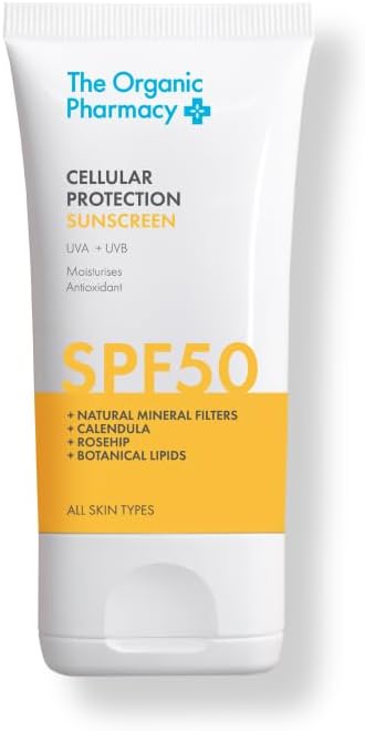 The Organic Pharmacy Cellular Protection Sunscreen SPF 50, 40ml - Broad Spectrum Protection, Moisturise, With Natural Mineral Filters, Calendula, Rosehip, Organic 17.6%, Natural 83.1%