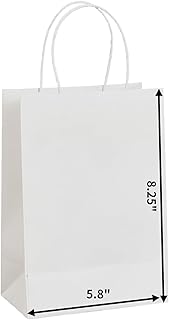 METAPRINT 50 Pack Small Gift Bags 5.8x3.2x8.25 Inch White Paper Bags with Handles Bulk, Kraft Paper Bags for Party favor, Retail, Grocery Sacks