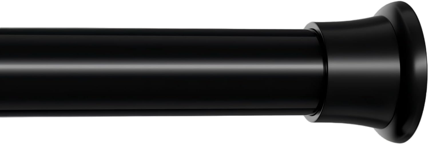 MEXAU 1 Pack Spring Tension Curtain Rods 24-46In Black Shower Curtain Rod | Adjustable Spring Tension Rods No Drilling for Window Closet Kitchen Wardrobe Bathroom, Non Slip Tension Rods ,7/8" Diameter
