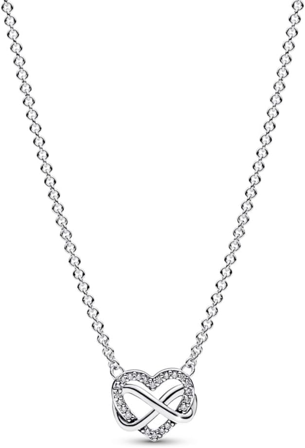 PANDORA Sparkling Infinity Heart Collier Necklace - 3 Adjustable Lengths - Stunning Jewelry for Women - Sterling Silver with Clear Cubic Zirconia - 19.7"