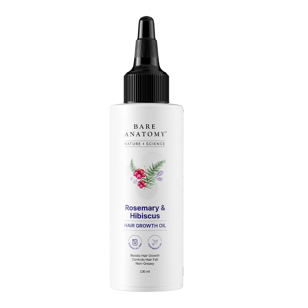 Bare Anatomy Nature x Science Rosemary Hibiscus Hair Growth Oil for Women & Men | Helps Hair Growth & Strengthens Hair | Nourishes Scalp & Controls Hair Fall | Suitable for All Hair Types-100ml