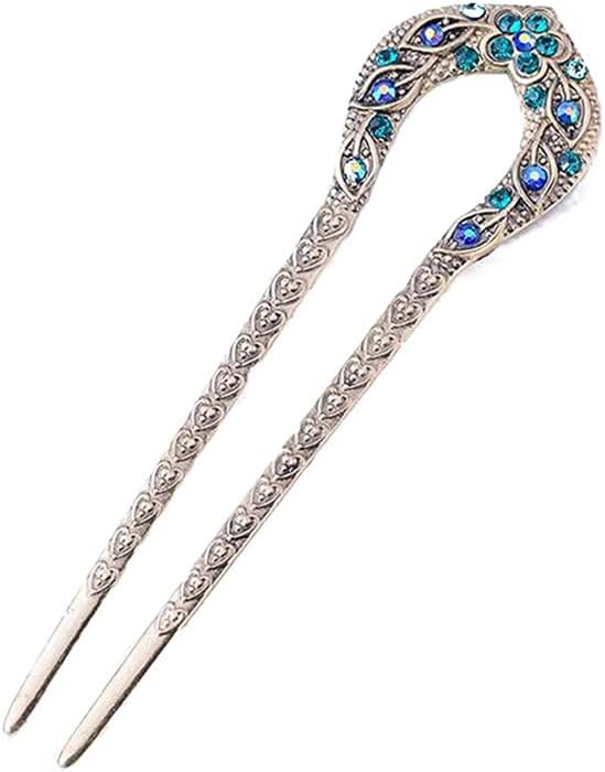 Crystal U Shaped Hairpin Hair Accessories Vintage Rhinestone Hairpin for Long Hair Pins Hair Styling Accessory for Women Girls Wedding Hair Accessories