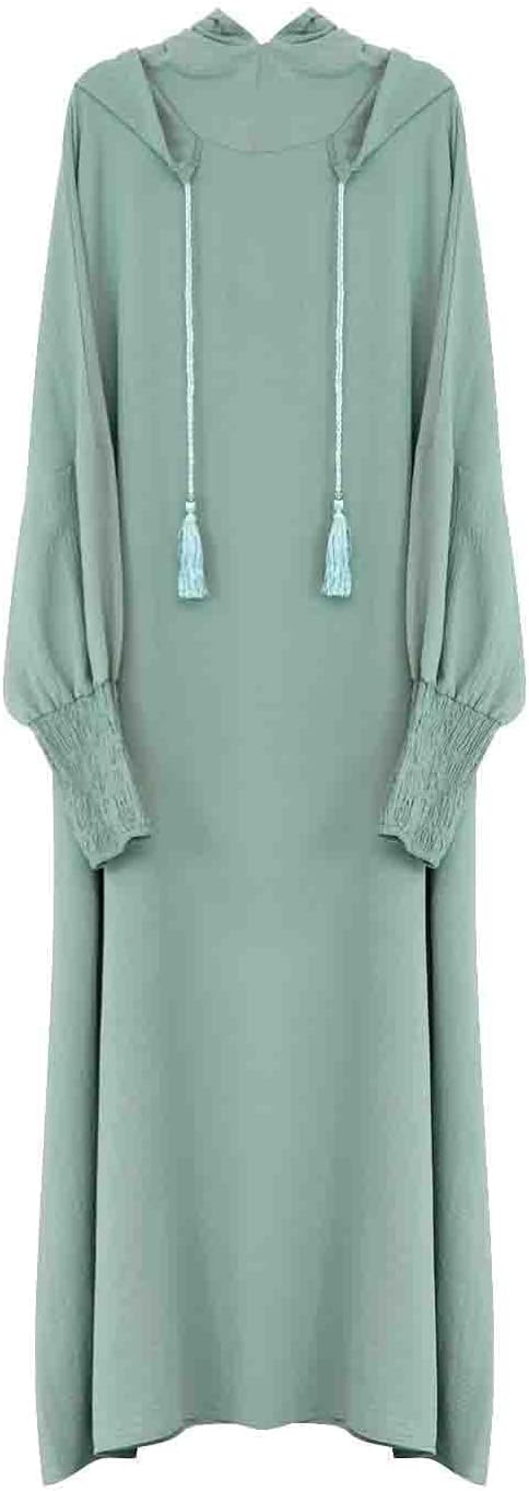 BiCophy Muslim Two Piece Prayer Dresses for Women Plus Size Long Sleeve Solid Color Loose Fit Full Length Abaya Middle East Dubai Turkey Kaftan Hooded Maxi Dress